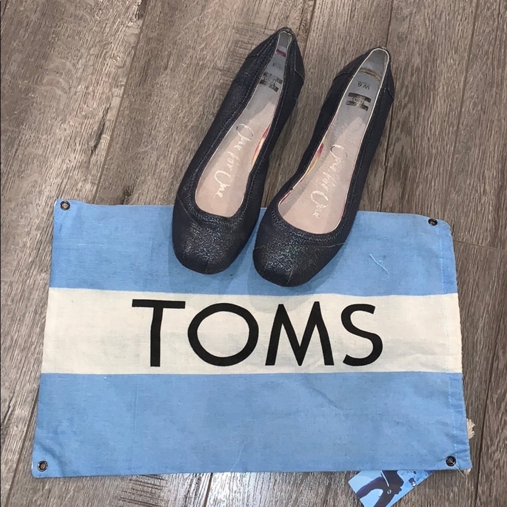 TOMS Ballet Flats Metallic Dark Blue Denim w/bag